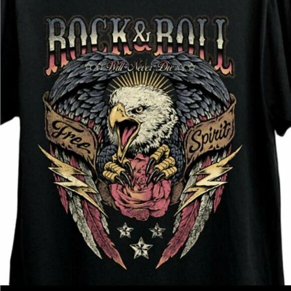 SALE Black Rock n Roll Short Sleeve Graphic Eagle Tee Shirt - Picture 4 of 6